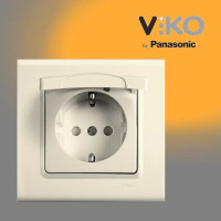 Розетка одинарная с заземлением  с защитной крышкой крем VIKO LINNERA 